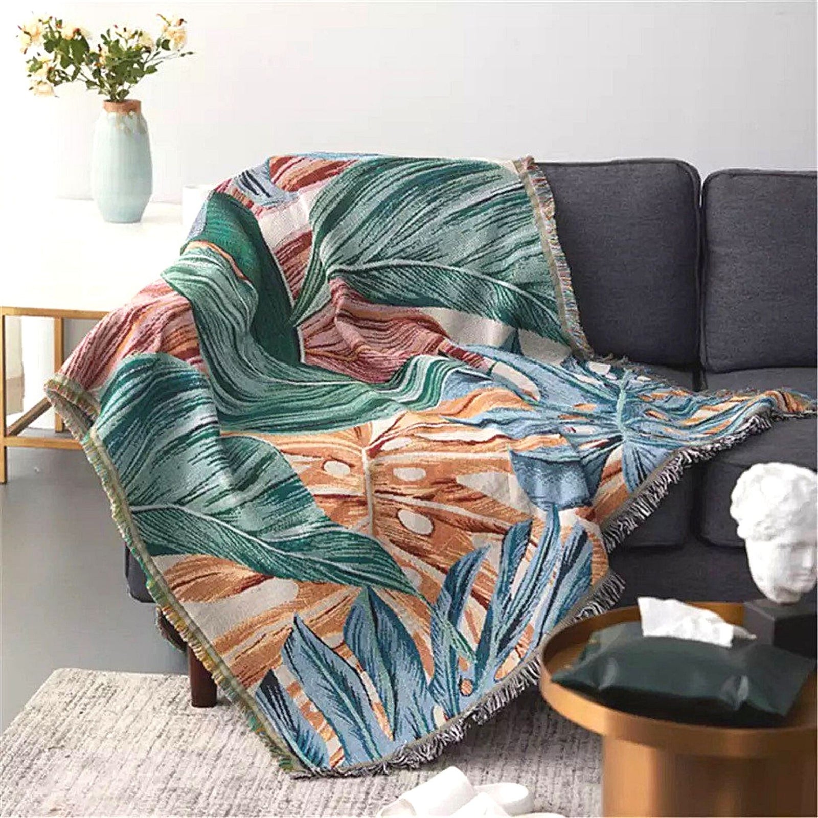 Botanical Green Throw Blanket - ESSENTIAL STOCKIST 130cm x 180cm ESSENTIAL STOCKIST