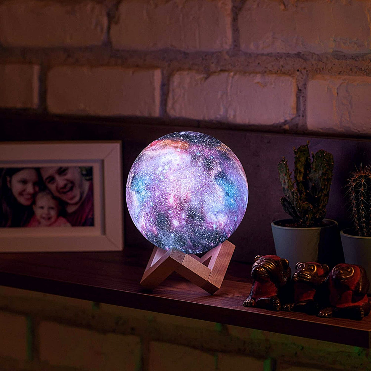 3d Galaxy Moon Lamp Lighting - Cool Kids Galaxy Moon Night Light With 16  Led Colors, Touch Remote Control, Wooden Stand - Unique Gift For 3 4 5 6 7