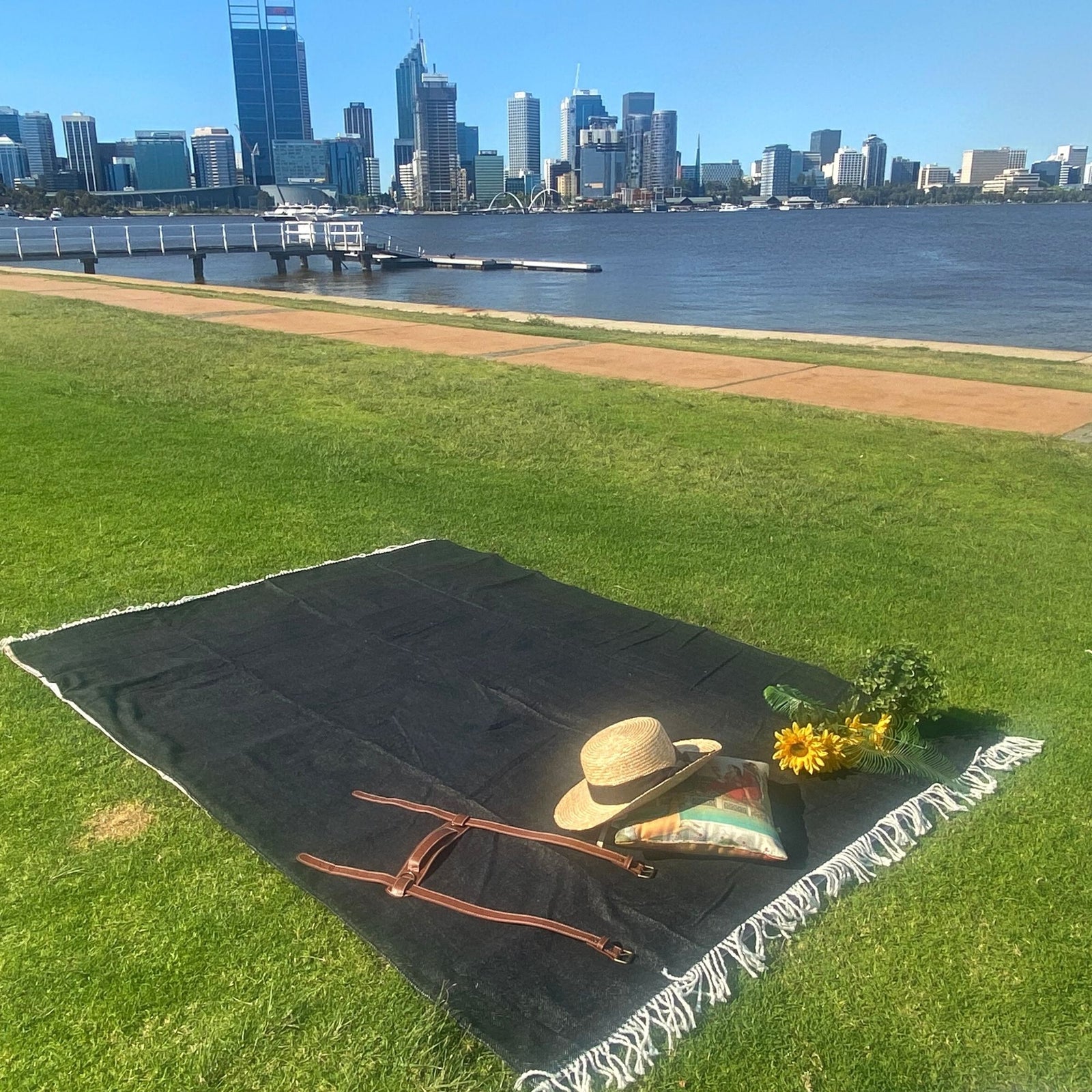 Waterproof Picnic Blanket | Herringbone - ESSENTIAL STOCKIST Charcoal / 200cm x 200cm ESSENTIAL STOCKIST