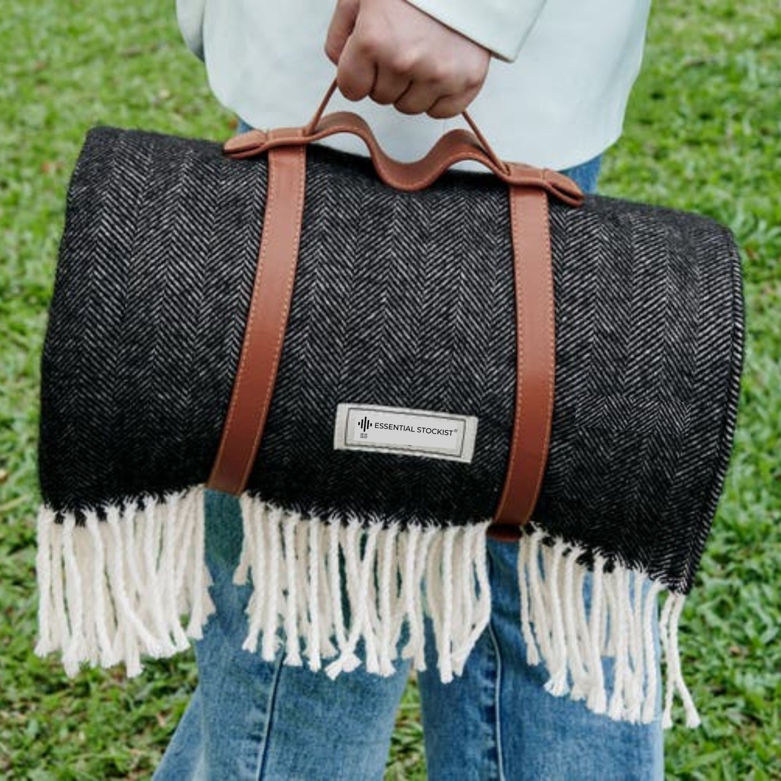 Waterproof Picnic Blanket | Herringbone - ESSENTIAL STOCKIST Charcoal / 200cm x 200cm ESSENTIAL STOCKIST