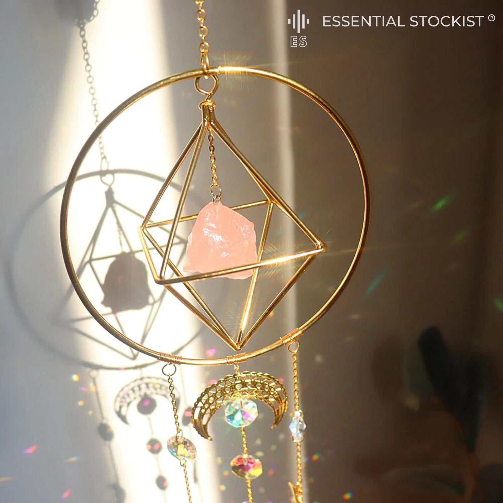 Rose Quartz Crystal Suncatcher - ESSENTIAL STOCKIST ESSENTIAL STOCKIST