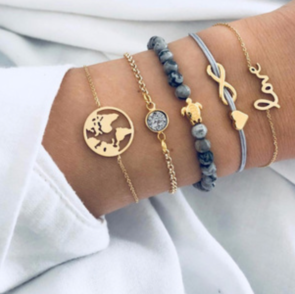 Gold and Blue Bracelets | Five piece Set - ESSENTIAL STOCKIST ESSENTIAL STOCKIST