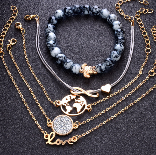 Gold and Blue Bracelets | Five piece Set - ESSENTIAL STOCKIST ESSENTIAL STOCKIST